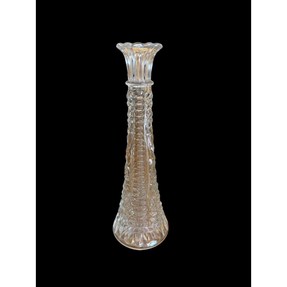 Vtg Anchor Hocking Stars and Bars Clear Glass Bud Vase 9” Starburst Mid Century